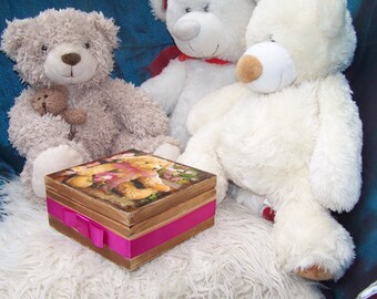 Teddy Bear, Keepsake box,Tea box,Jewellery storage, Decoupage box,Bespoke decoupage box,Vintage wooden box, Christmas gift,Birthday gift