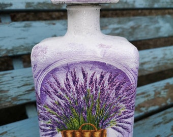 Lavender bottle, shabby chick bottle, Vintage bottle,Decanter,Altered bottle, Mother's day gift, Housewarming, glass bottle, carafe,white