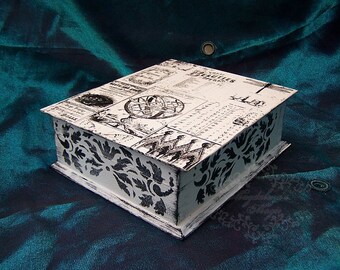 Vintage Decoupage Storage  Box, Box old letter , Box for souvenirs,Box photos,Box book,Black-and-white box,Box of gothic graphics