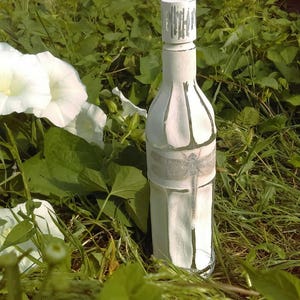 Dragonfly hand painted bottle,White shiny bottle,Decanter,Altered bottle,Decoupage bottle,Wedding decorations ,upcycled bottle,house warming