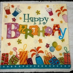 1 Single Decoupage paper Napkins,Happy Birthday,Tissue Paper Napkins for Decoupage,Mix Media,party napkins,Serviettes,Arts paper ,Craft