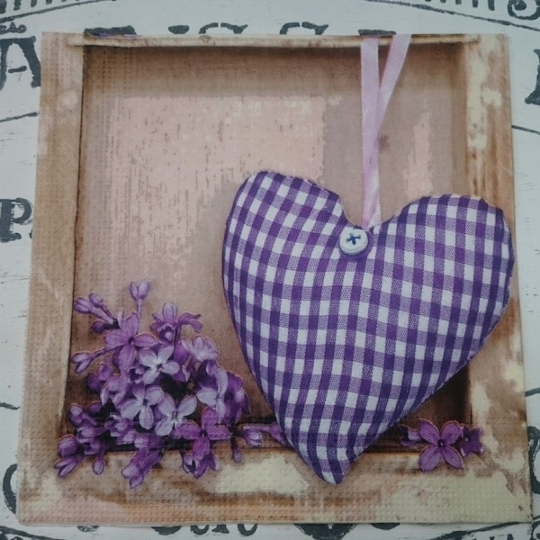 1 Single Paper Napkin for Decoupage,Valentine's heart,purple heart,Mix Media,Collage, Rustic napkins,Vintage heart,Crafty heart,serviettes,