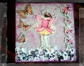 Fairy and butterfly -wooden box,Jewellery box,Keepsake box,Trinket box,Hand painted box,Trinket box, Shiny box,Bespoke box,Gift for her