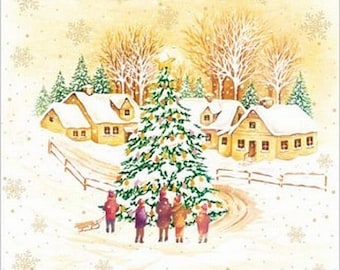 Paper Napkins for decoupage, Set of 5 high napkins quality classic  Vintage Style, Collage, Party, Arts paper ,Craft  - Christmas landscape.