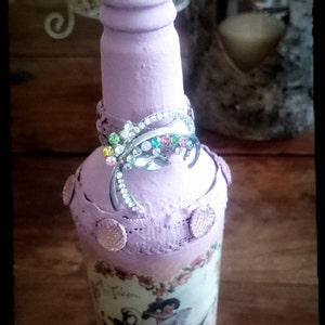 Shabby chic,Valentine&#39;s day gift-hand painted Bottle,Pink -lilac bottle, Altered bottle,Bottle with massage of love,Gift for her,Home decor,