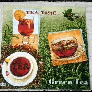 1 Single Decoupage paper Napkins,Tea time,Black Tea,Green Tea,Mix Media,party napkins,Floral napkins,Serviettes,Arts paper ,Craft