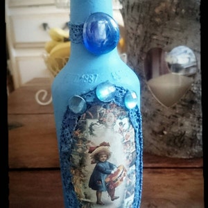 Shabby chic,Valentine&#39;s day,Blue Altered Bottle painted A.Sloan chalk paint,hand painted,Hand decorated bottle, Wine Carafe,Whiskey Decanter
