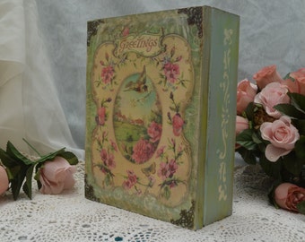 Greetings gift idea,Wooden jewellery box, Storage box with a vintage motif,birthday greetings,gift for a loved one,gift for teacherects,