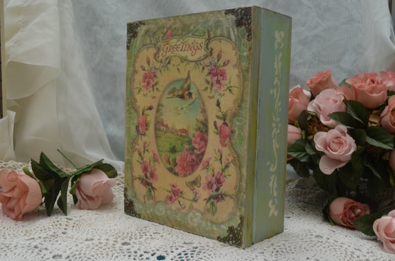 Greetings gift idea,Wooden jewellery box, Storage box with a vintage motif,birthday greetings,gift for a loved one,gift for teacherects,