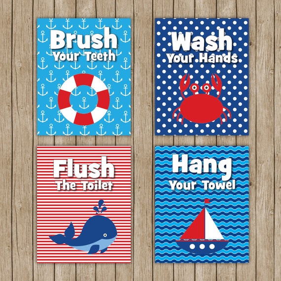 Set of 4 nautical bathroom prints 8x10 Etsy