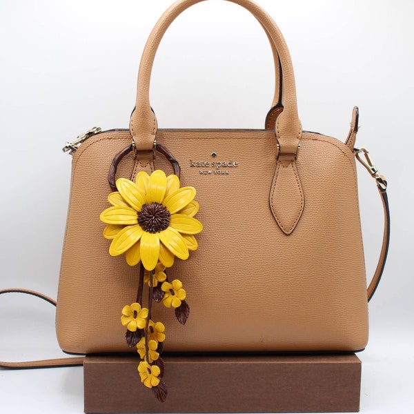 Handmade leather sunflower key chain purse charm key purse