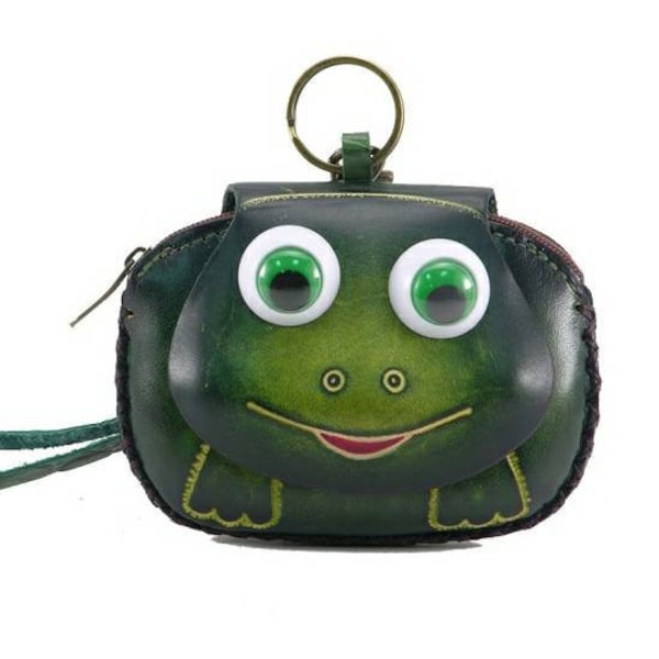 handmade leather frog wristlet coin purse