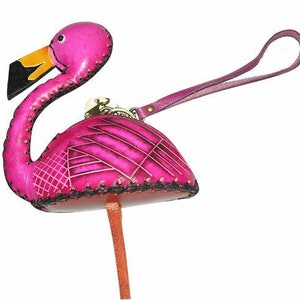 Monedero / Cartera / Pulsera de piel auténtica hecha a mano con forma de flamenco