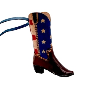 Genuine Handmade Leather Cowboy Boot Ornament American flag