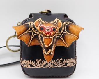 Handmade Leather Bat Coin Purse: Gothic Halloween Wallet