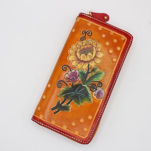 Cartera de girasol de cuero hecha a mano