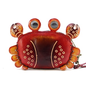 Genuine Handmade Genuine Leather Crab Wristlet / Coin Purse / Wallet / Coin Bag / Cartoon Animal Small Bag