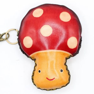 Monedero/pulsera/billetera de piel auténtica hecha a mano con forma de hongo