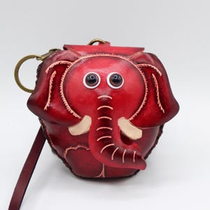 Handmade Leather Elephant-shaped Wristlet Coin Purse, Change Pouch, Cartoon Coin Bag, Animal-shaped Small Pouch