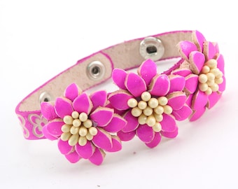 Genuine Handmade Leather Three Flower Bracelet