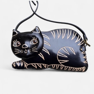 Genuine Handmade Leather Cat Cross-body Handbag purse kitty