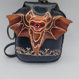 Monedero/cartera de piel auténtica hecha a mano con forma de murciélago negro