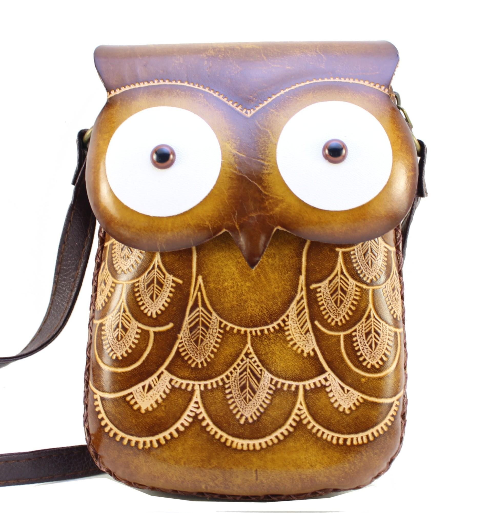 Handmade Leather Owl Purse: Crossbody Phone Bag