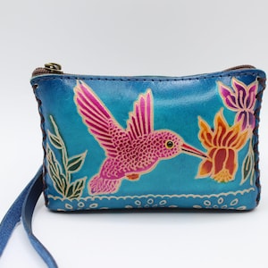 Monedero/cartera de cuero genuino hecho a mano con forma de colibrí