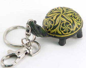 Green Genuine Handmade Leather Turtle Keychain  / Key Ring / Small Pendant / Car Key Pendant, Festival Gift, Animal Keychain