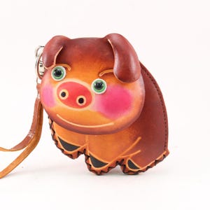 Genuine Handmade Leather Pig Coin Purse / Wallet/holiday gift, Christmas present, small gift, cartoon coin purse