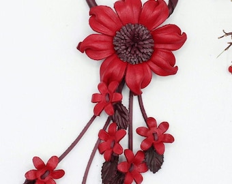 Genuine Handmade Leather Sunflower Keychain red flower purse charm bag charm