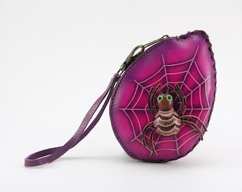 Genuine Handmade Spider on Web Wristlet / Coin Purse
