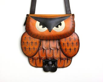 Genuine Leather Large Owl Bag