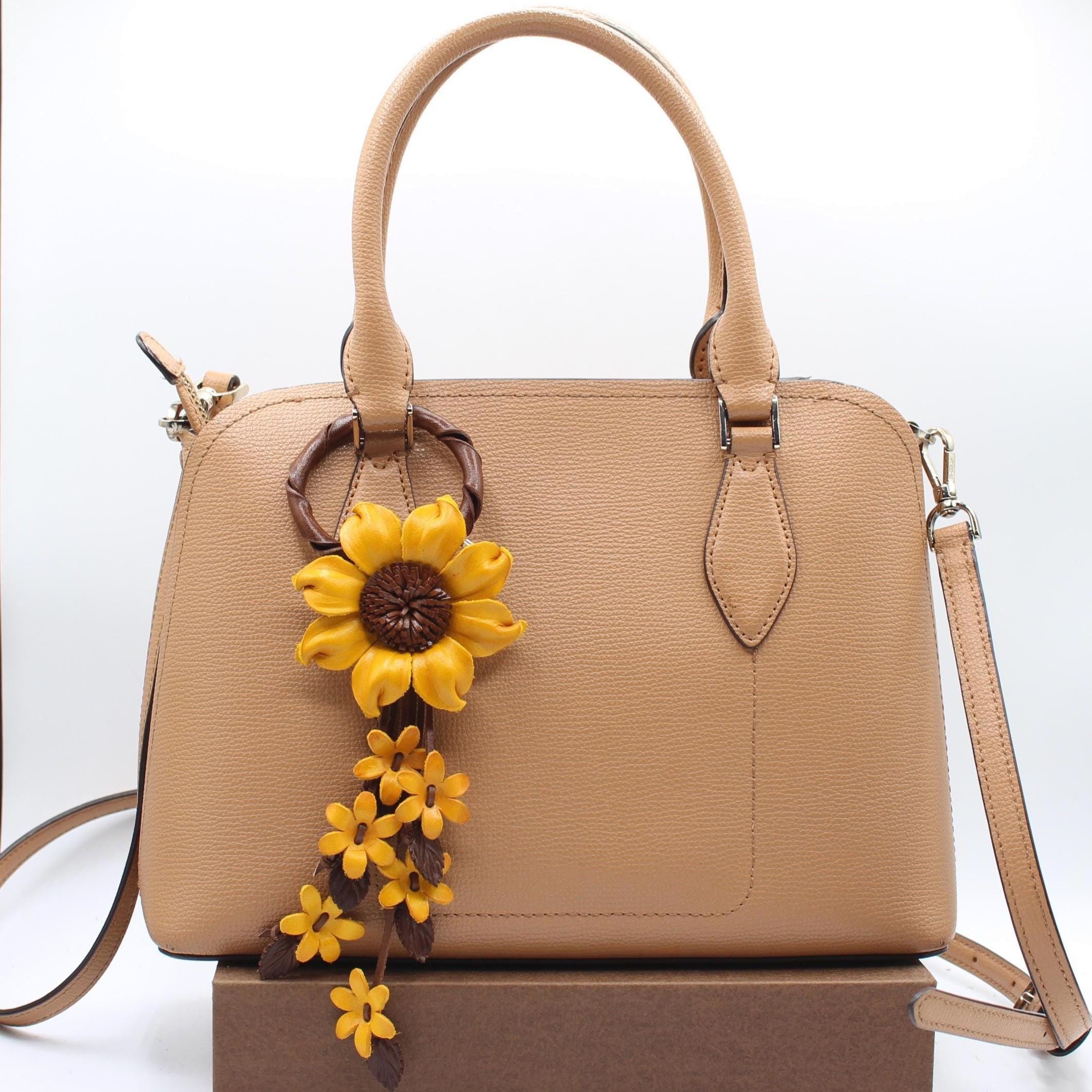 Genuine Handmade Leather Sunflower Keychain flower purse charm
