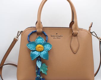 Genuine Handmade Leather Flower Keychain daisy  purse charm bag charm