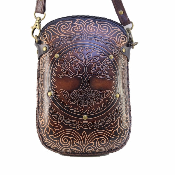 Handmade genuine leather tree of life purse