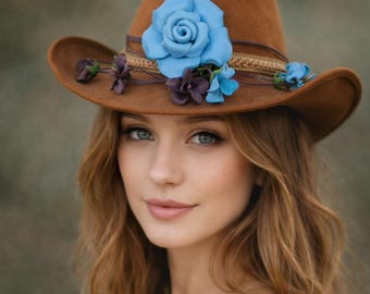 Leather Flower Fringe Purse Charm: Handmade Hat band