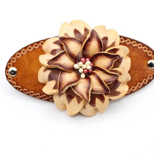 Genuine Handmade Leather Flower Barrette with Stick/Clip