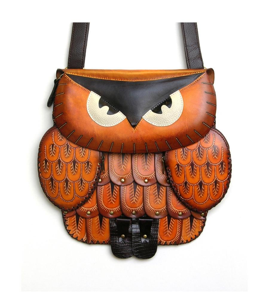 Genuine Handmade Leather Large Owl purse