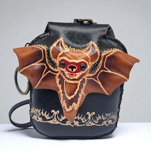 Genuine Handmade Leather Black Bat Coin Purse / gothic wallet/ Wallet Halloween gift
