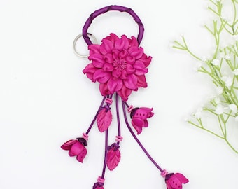 Genuine Handmade Leather Flower Keychain daisy purse charm bag charm