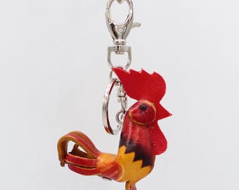 Genuine Handmade Leather Rooster Keychain, car keychain, animal key ring cartoon creative key pendant  handmade small ornament