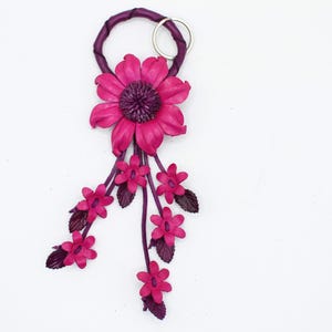 Genuine Handmade Leather Sunflower Keychain pink flower purse charm