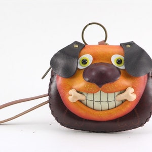 Monedero / Cartera / Pulsera de Cuero Genuino Hecho a Mano con Hueso de Perro