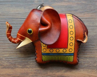 Genuine Leather Baby Elephant Wristlet /  Animal Coin Purse /  Wallet /  red