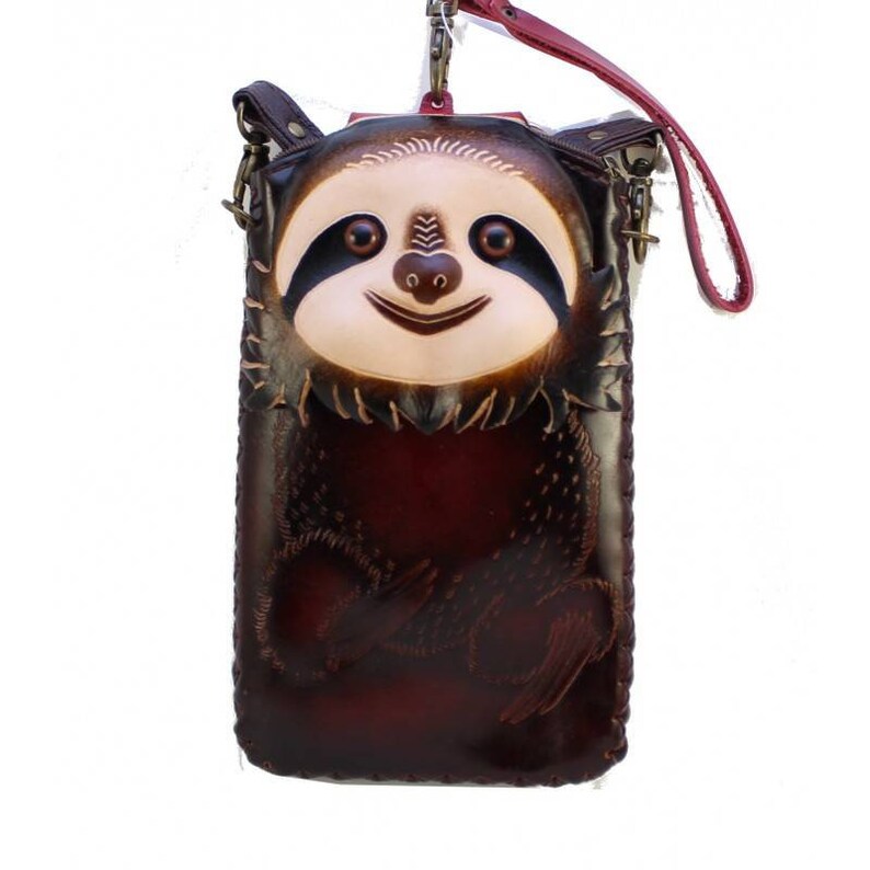 Handmade Leather SLOTH Cross Body Cell Phone Purse - Etsy