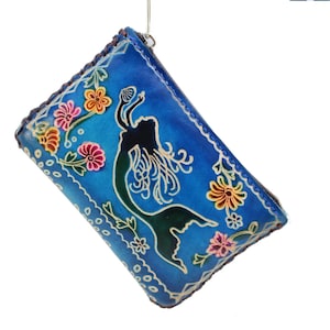Monedero/cartera/muñequera rectangular de piel auténtica hecha a mano con forma de sirena