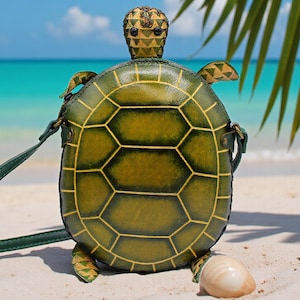 Hand-Painted Leather Turtle Crossbody Bag: Handmade Purse