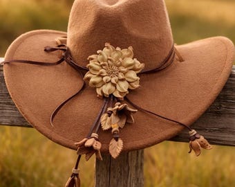 Handmade Leather Flower Hat band: Hat Accessory