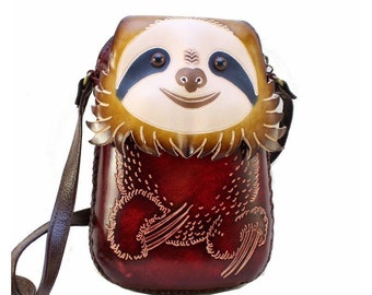 Handmade genuine leather Sloth purse crossbody